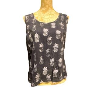 Woman Within Size Large (18/20) Blue Pineapple Sleeveless Blouse Top